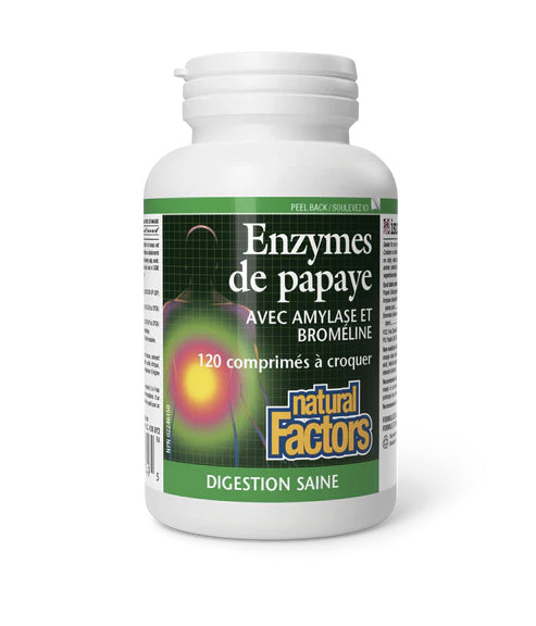 Enzymes de Papaye avec Amylase et Broméline - Digestion Saine - Natural Factors - 120 comprimés à croquer